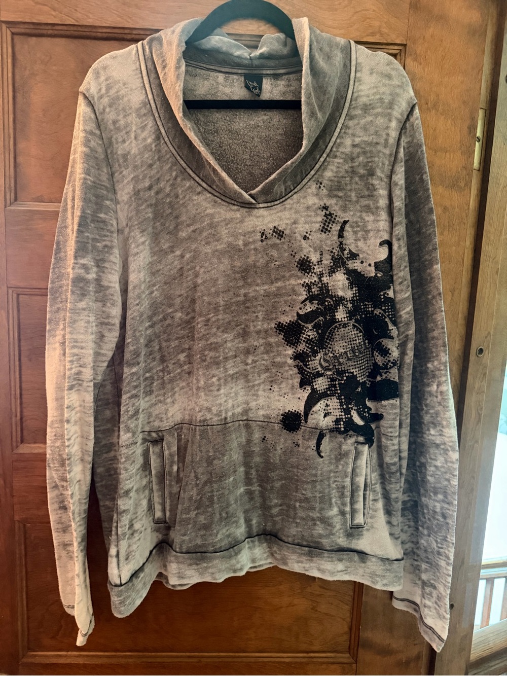 Cruel Girl Washed Gray Hooded Sweatshirt with Black Graphic